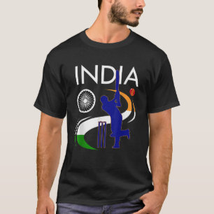 Camiseta Críquete Índia com Pincel de Bandeira Indiana Traç