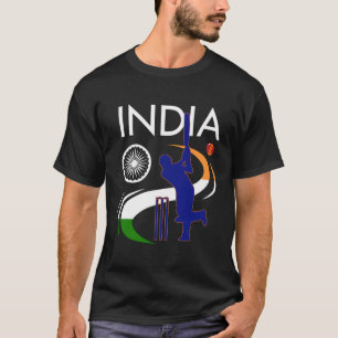 Camiseta Críquete Índia com Traço de Pincel de Bandeira Ind