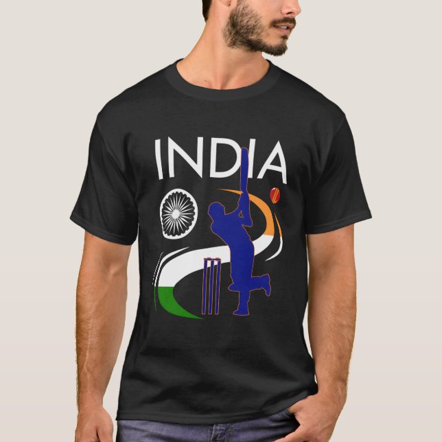 Camiseta Críquete Índia com Traço de Pincel de Bandeira Ind (Frente)