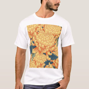 Camiseta crisântemos japoneses: padrão floral amarelo.