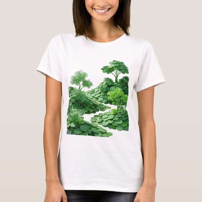 Camiseta Crisp Green MOEDAS VERDES E ÁRVORES Design (Frente)