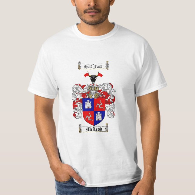 Camiseta Crista da família de Mcleod - brasão de Mcleod (Frente)