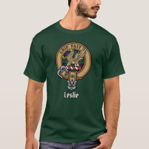 Camiseta Crista do Clã Leslie sobre Tartan de Caça