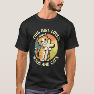Camiseta Cristã Esta Garota Ama Jesus e Gatos Abraçando Gat