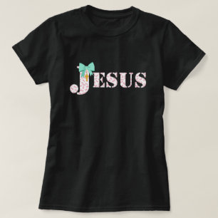 Camiseta Cristã Jesus Bow Fé Coquette Rosa