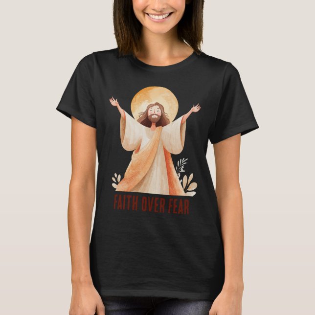 Camiseta Cristã Jesus Fé Sobre Medo (Frente)