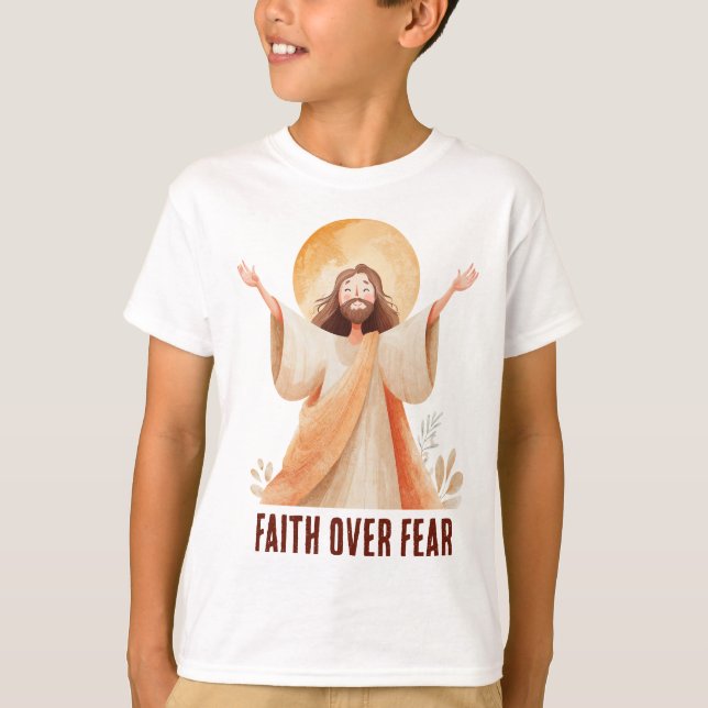 Camiseta Cristã Jesus Fé Sobre Medo (Frente)