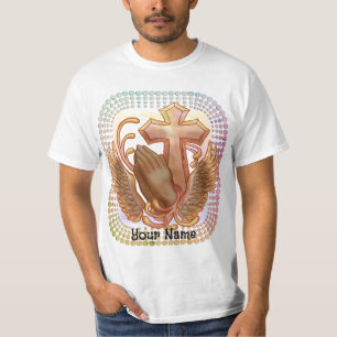Camiseta Cristã Mãos em Oração Sépia