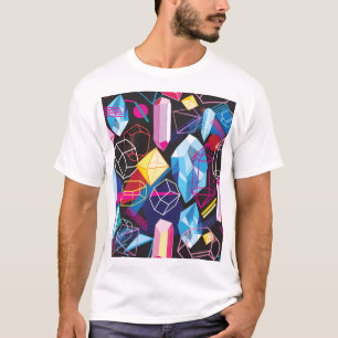 Camiseta Cristais coloridos, fundo abstrato escuro