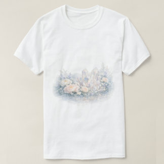 Camiseta Cristais de Quartzo em Aquarela Peônias Florais Pa