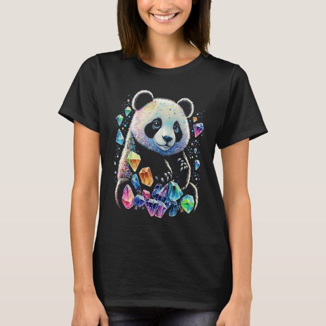 Camiseta Cristais Esotéricos de Panda Ilustração Fofa (Frente)