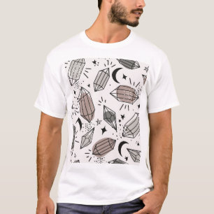 Camiseta Cristais, Lua, Estrelas, Design sobrepostos.