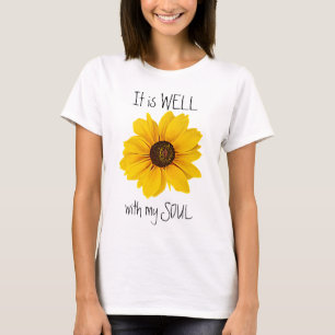 Camiseta Cristão Amarelo Floral Está Bem Com a Minha Alma