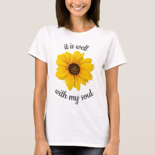 Camiseta Cristão Amarelo Floral Está Bem Com a Minha Alma