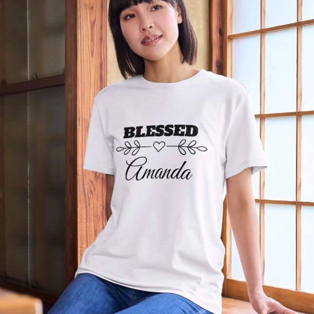 Camiseta Cristão de Coração BESSED Personalizado (Personalized BLESSED Heart Christian T-Shirt
)