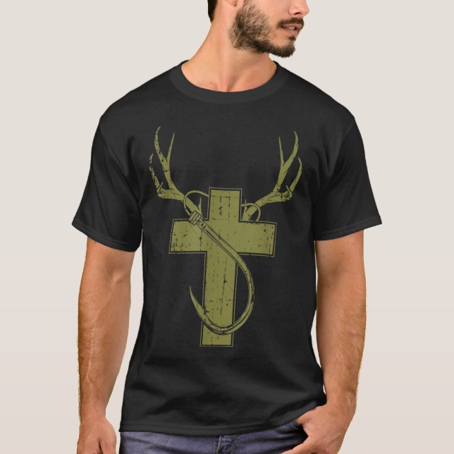 Camiseta Cristão Engraçado Caçando Presente Para Homens (Frente)