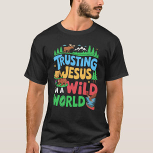 Camiseta Cristão VBS Confiando em Jesus em uma Cimeira Mund