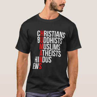 Camiseta Cristãos budistas muçulmanos ateus hindus judeus
