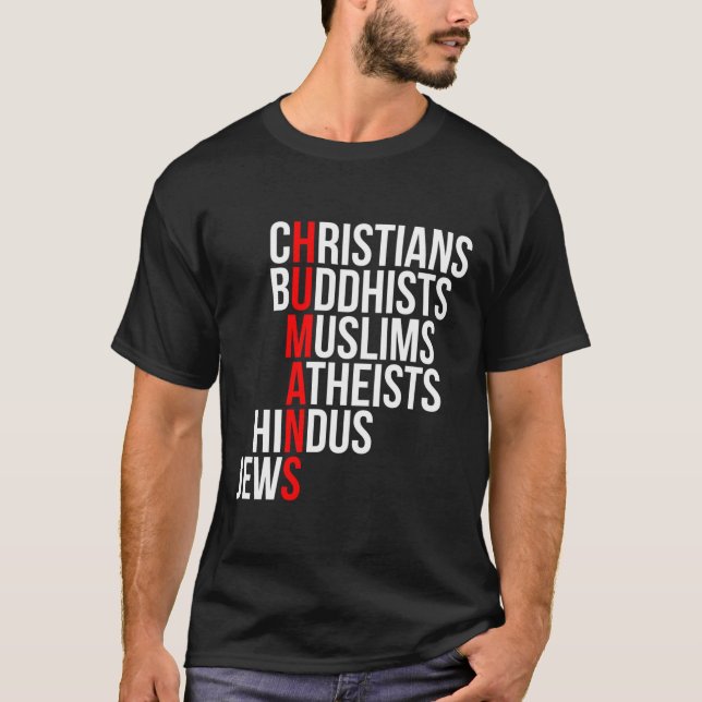 Camiseta Cristãos budistas muçulmanos ateus hindus judeus (Frente)