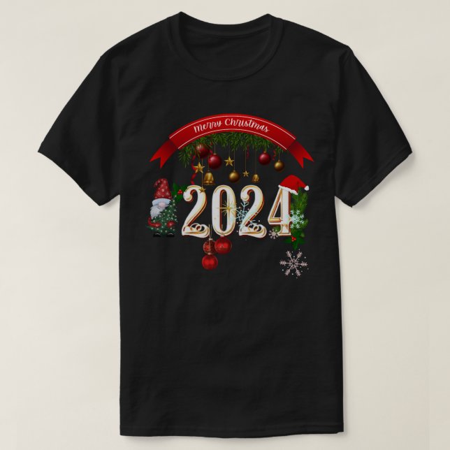 Camiseta Cristmas 2024,Feliz ano novo Stickers Classic T-Sh (Frente do Design)