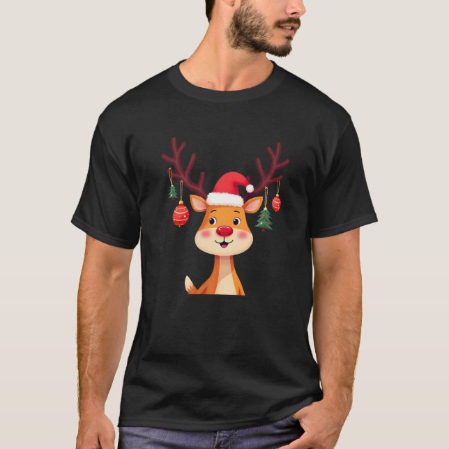 Camiseta Cristo de Design Engraçado Reindeer Tee Santa Clau (Frente)