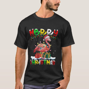 Camiseta Cristo de Feliz Flamingo Bird Santa Hat Lighting