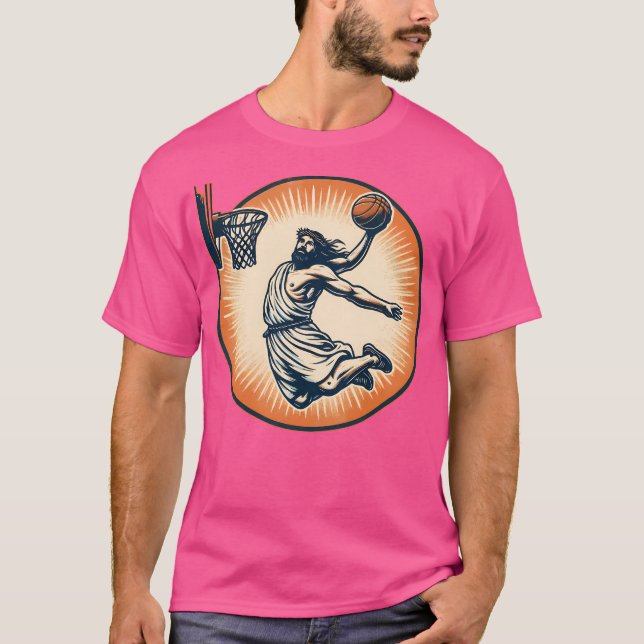 Camiseta Cristo de Jesus Retro para Basquete Engraçado (Frente)