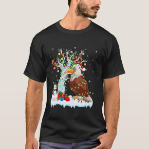 Camiseta Cristo Hawk Bird Xmas Lighting Tree Santa Hat Hawk