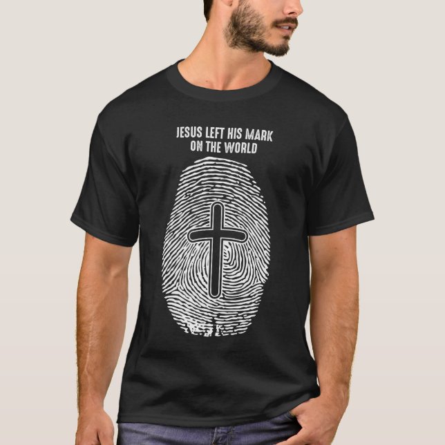 Camiseta Cristo Impressão Digital, Christian Jesus deixou s (Frente)