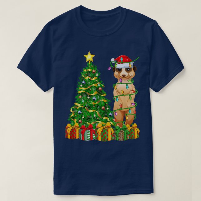 Camiseta Cristo Meerkat Lighting Xmas Tree Mating Meerkat (Frente do Design)