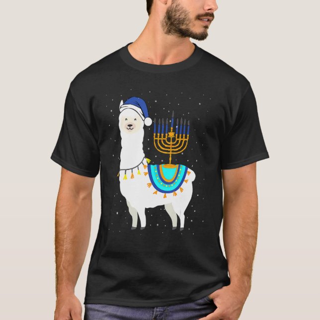 Camiseta Cristo Menorah Hanukkah Llama Cute Alpaca Chanukah (Frente)