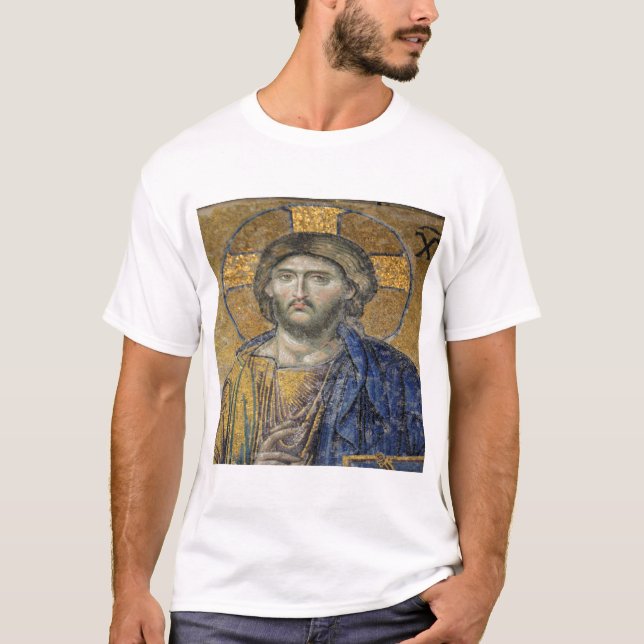 Camiseta Cristo Pantocrator Mosiac Icônico Religioso Roman  (Frente)