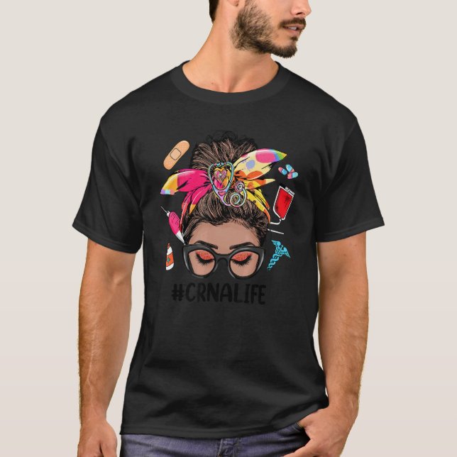 Camiseta CRNA Life Messy Bun Black Women  CRNA (Frente)