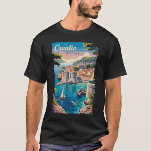 Camiseta Croácia Dubrovnik Ilustração Arte de Viagem Vintag