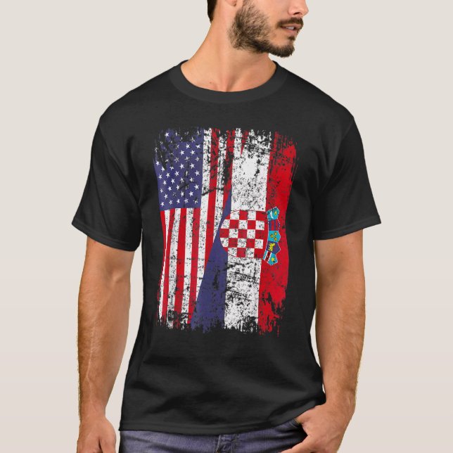 Camiseta Croata Roots Half American Flag Croácia (Frente)