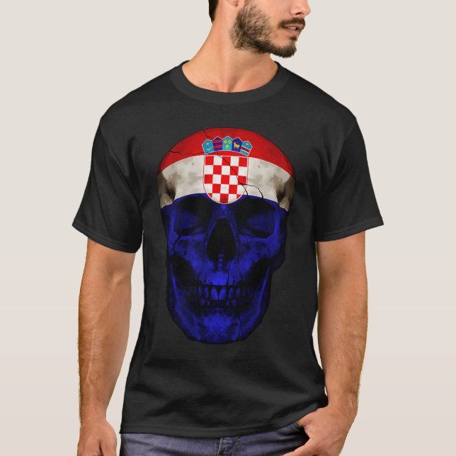 Camiseta Croatia Flag Skull Croatian Roots Proud Patriotic (Frente)