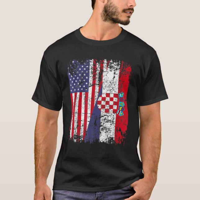 Camiseta CROATIAN ROOTS Half American Flag CROATIA (Frente)
