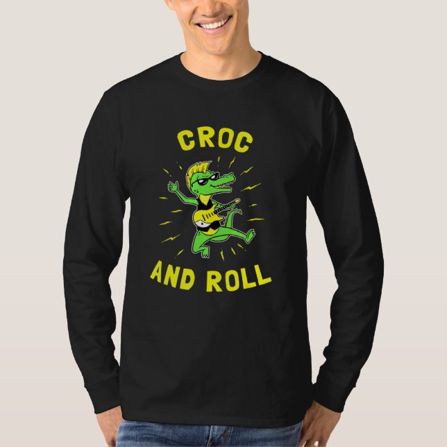 Camiseta Croc E Roll Crocodilo Rock And Roll (Frente)