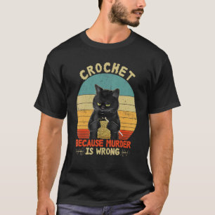 Camiseta Croché Porque Assassinato é Errado Gato Preto Vint