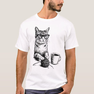 Camiseta Crochet Café & Gatos - Amante de Gatos ao Crochê 