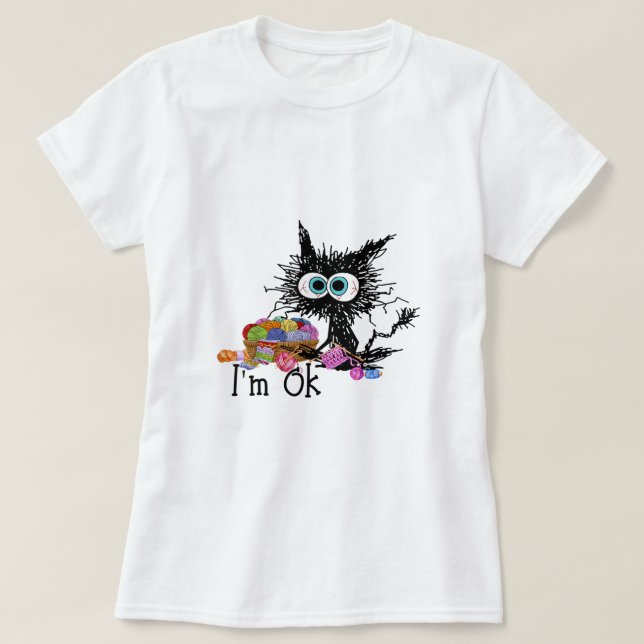 Camiseta Crochet E Knitting Eu Estou Bem Engraçado Gato Cro (Frente do Design)