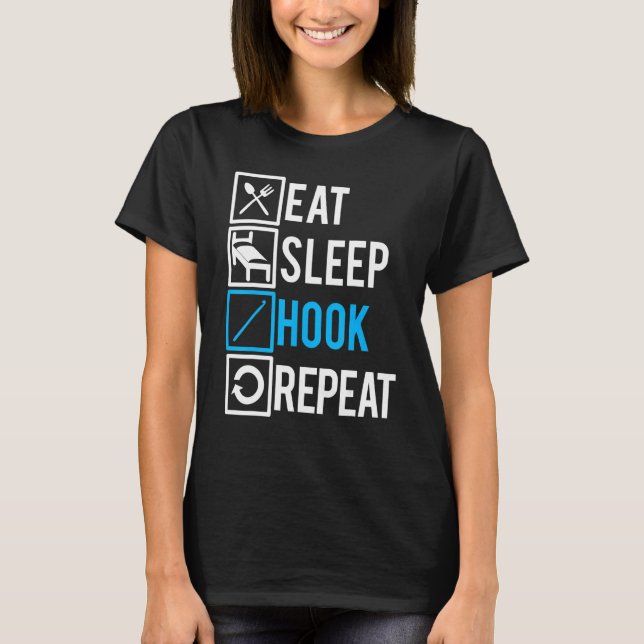 Camiseta Crochet   Eat Sleep Hook Repeat (Frente)