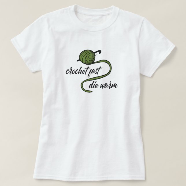 Camiseta Crochet Verde-Oliva Rápido, T-Shirt Quente Morto (Frente do Design)