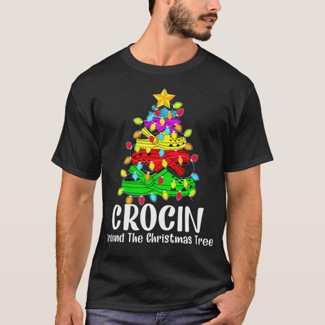 Camiseta Crocin Ao Redor Da Árvore De Natal Engraçado Crist (Frente)