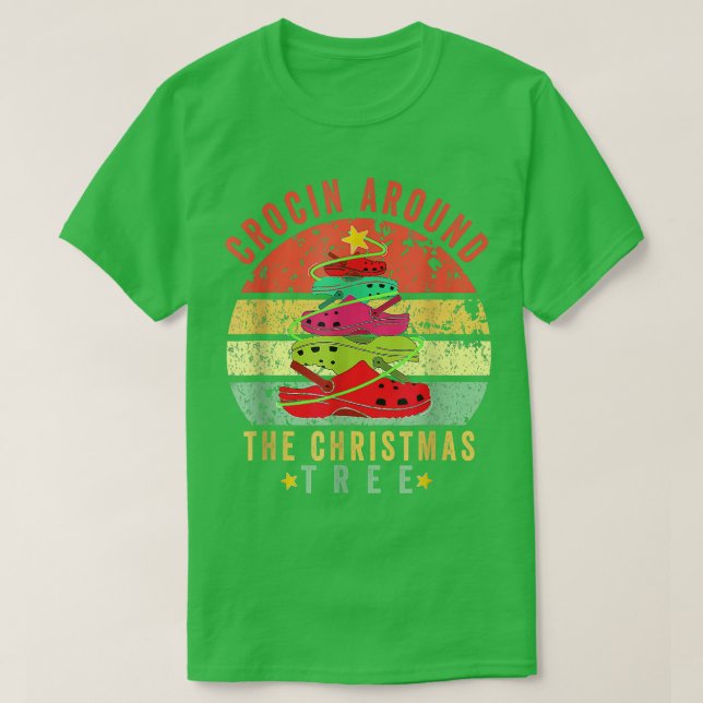 Camiseta Crocin Em Torno Da Árvore De Natal Pjs Natal (Frente do Design)