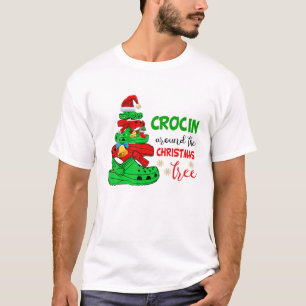 Camiseta Crocina Em Torno Da Árvore De Natal Com Flocos De
