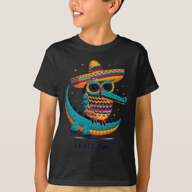Camiseta Croco-owl Fiesta Fun And Festive Hybrid Animal Art (Frente)