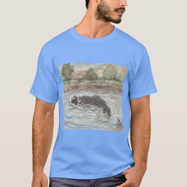Camiseta Crococollie Border Collie Dog in the Water funny (Frente)