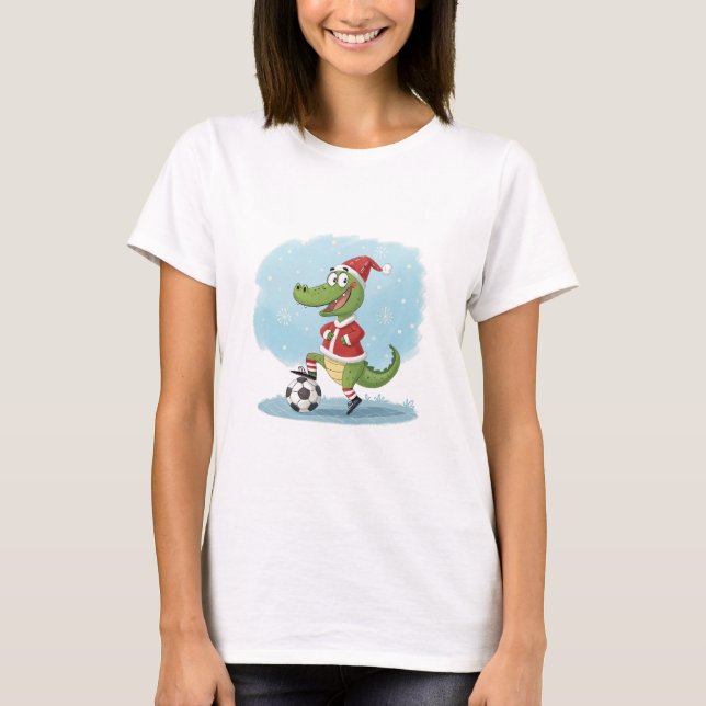 Camiseta Crocodile in Christmas costume and soccer ball (Frente)