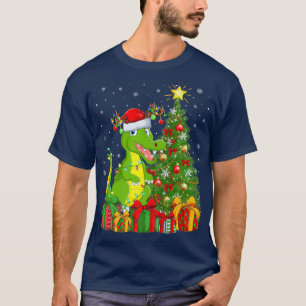 Camiseta Crocodile Lighting Xmas Tree Santa Hat Crocodile C